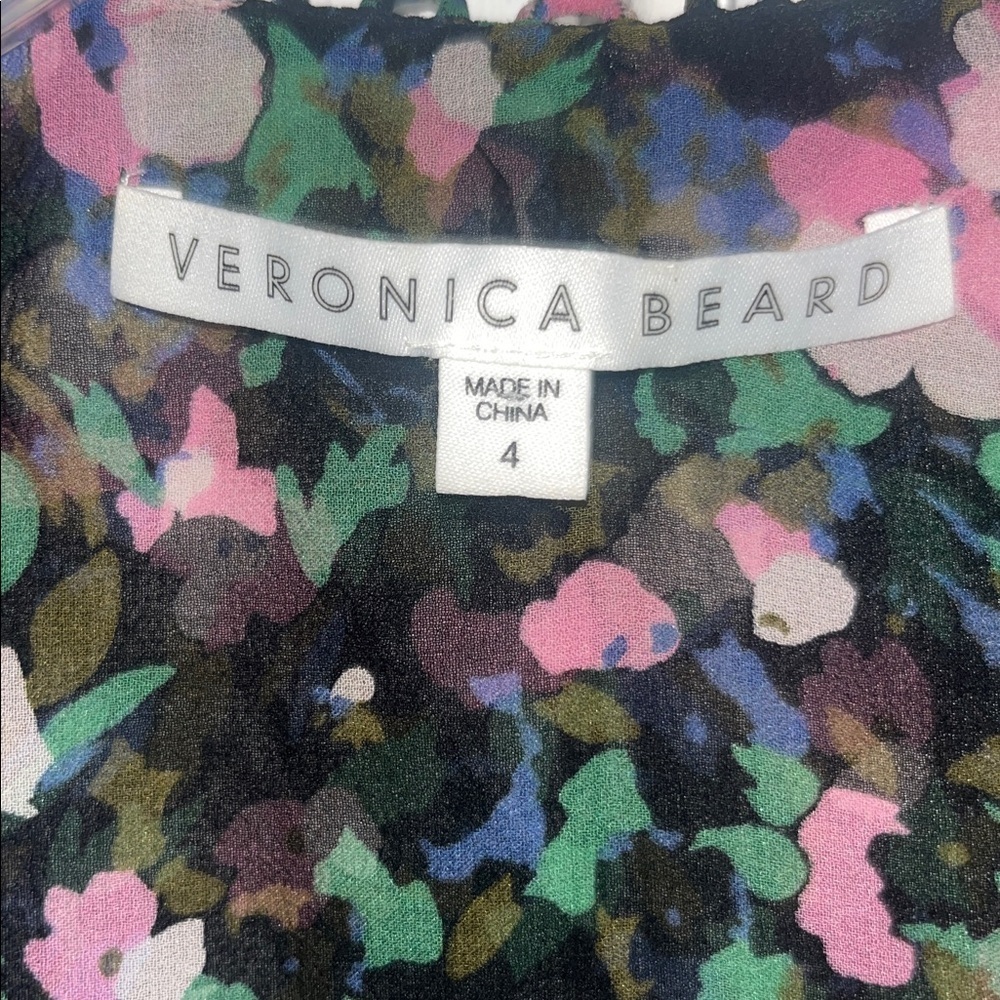 Veronica Beard Lowell Blouse- Floral Sheer 100% Silk Blouse - Black and Pink - Picture 7 of 10